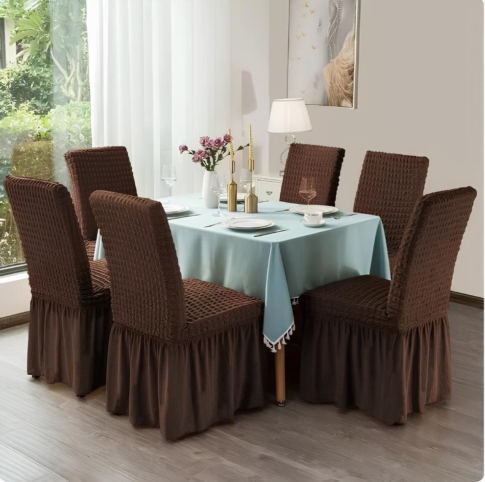 Premium Bubble Frilled Chair Cover Chocolate - Image 3